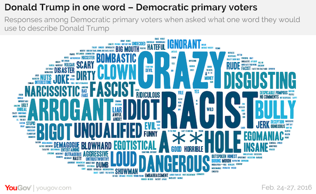 Donald Trump in one word - Democratic primary voters