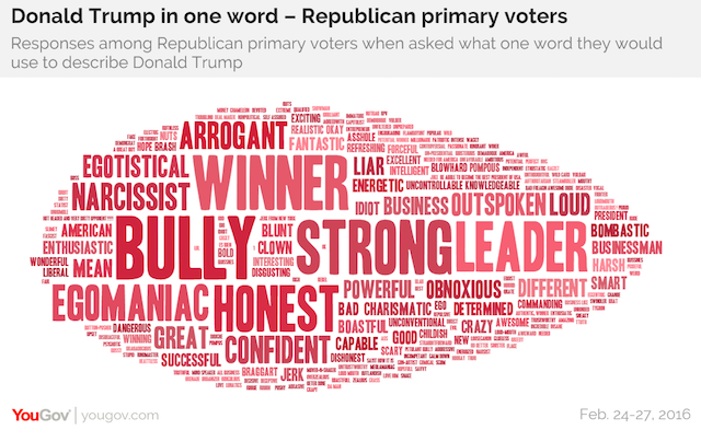 Donald Trump in one word - Republican primary voters