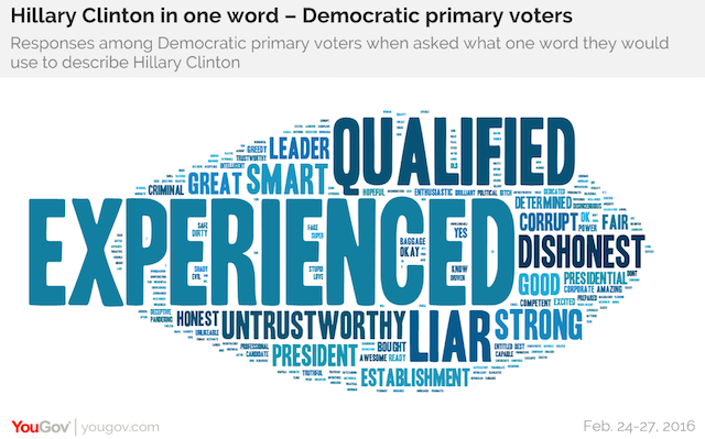 Hillary Clinton in one word - Democratic primary voters
