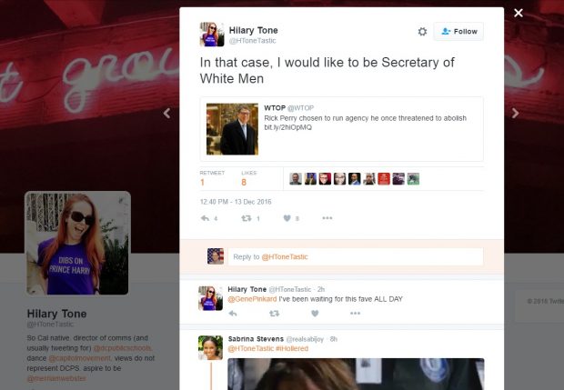 Hilary Tone of D.C. Public Schools calls for abolishing all white men. [Twitter screengrab]
