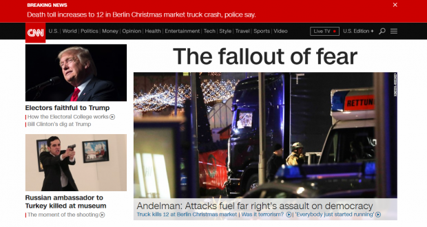 CNN's frontpage after the Berlin attack. [Screengrab]