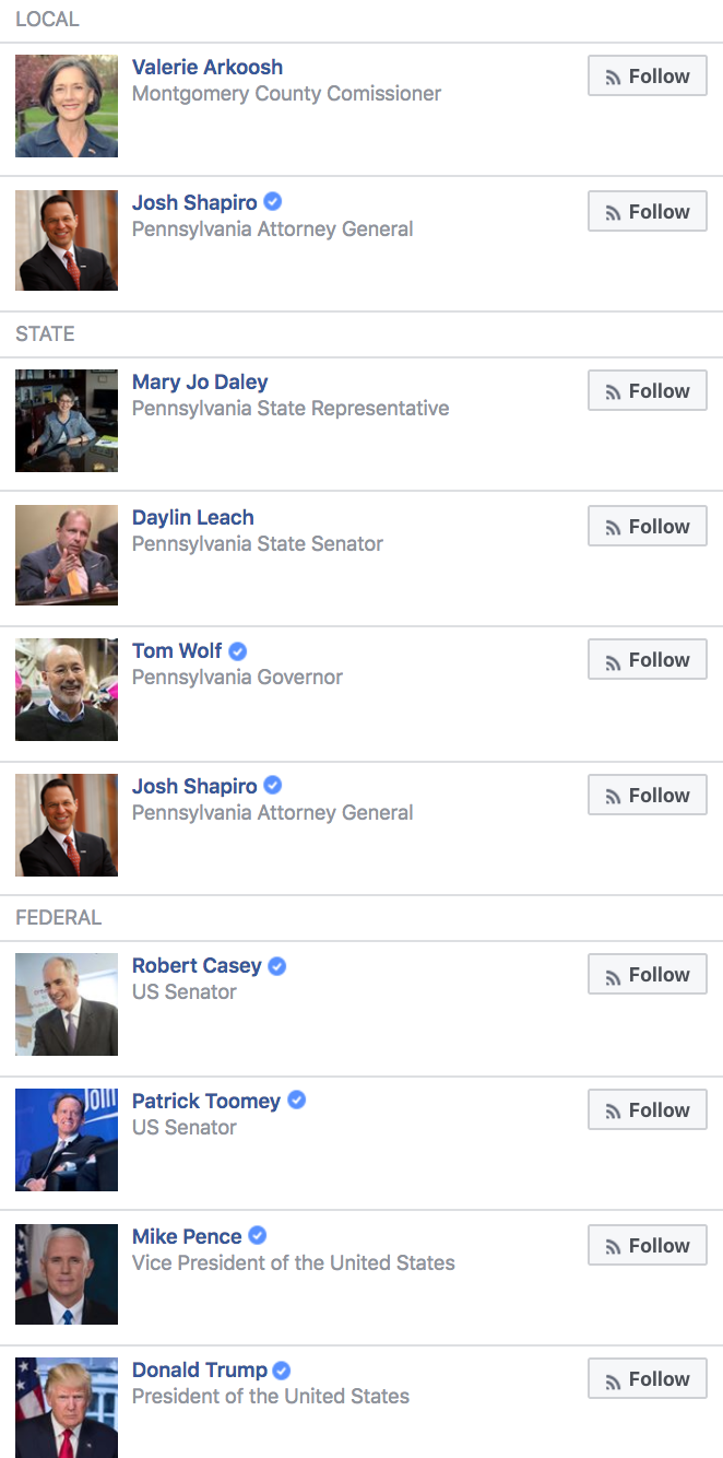 Representatives listed for Lower Merion Township, Montgomery County, Pennsylvania. [Facebook - Screenshot]