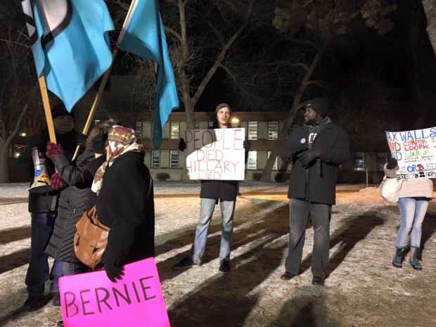 Anti-Hillary sign outside the DNC Debate in Milwaukee, WI on Feb. 11, 2016 (Philip DeVoe)