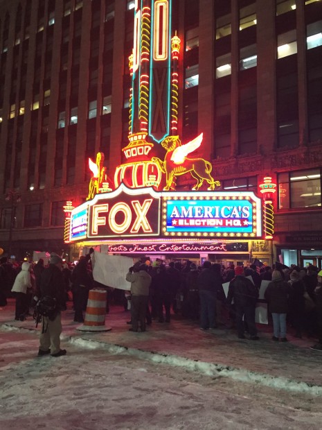 Hundreds protest outside of the Fox Theatre ahead of Fox's GOP Debate. (Photo courtesy of Derek Draplin/The Daily Caller)
