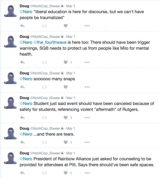 Doug Steeber's tweets of a Pitt student government meeting [Doug Steeber]
