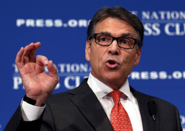 Former Texas Gov. Rick Perry discusses his economic plan at a National Press Club luncheon speech in Washington