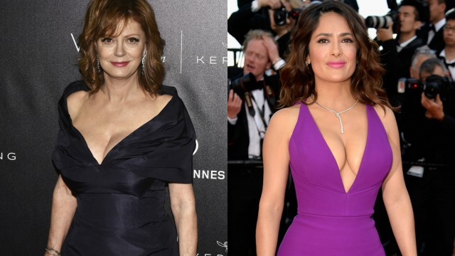 Susan Sarandon and Salma Hayek compare cleavage sizes