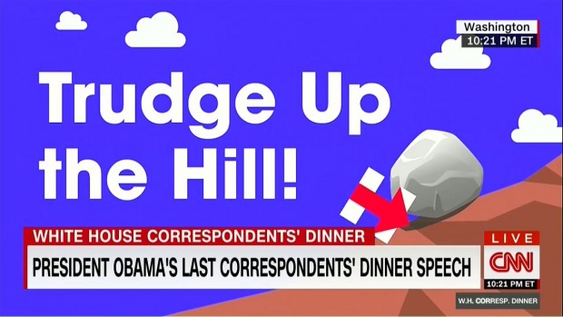 Obama's Slogan For Hillary, 'Trudge Up The Hill!' Screen Shot CNN, 5-1-2016