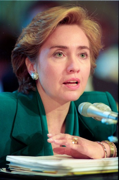 First Lady Hillary Clinton testifies for the final day before the Senate Finance Committee on Health Care September 30, 1993. REUTERS/Mike Theiler