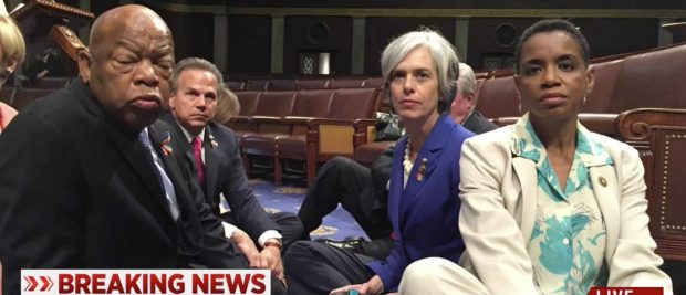 Democrats Sitting On The House Floor, Screen Grab MSNBC, 6-22-2016