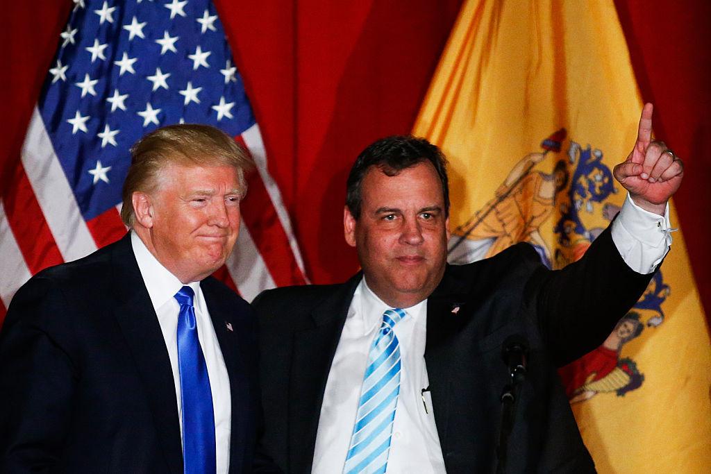 Donald Trump Chris Christie greet the crowd at a fundraising event in Lawrenceville, New Jersey (Getty Images)