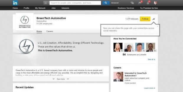 GreenTech Automotive's own LinkedIn page doesn't claim to have the 350 jobs it was required to create in Mississippi. Screenshot: LinkedIn/Andrew Follett