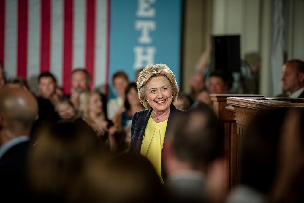 Hillary Clinton after speaking on race relations and policing at the Old State House in Springfield, Illinois (Getty Images)