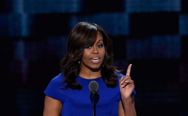 US First Lady Michelle Obama speaks during Day 1 of the Democratic National Convention at the Wells Fargo Center in Philadelphia, Pennsylvania, July 25, 2016. / AFP / SAUL LOEB (Photo credit should read SAUL LOEB/AFP/Getty Images)