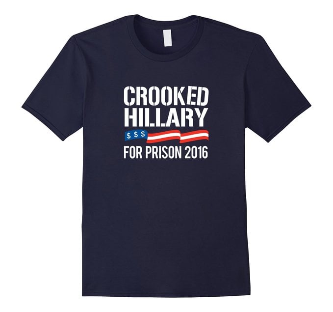 The Crooked Hillary for Prison shirt comes in black, navy and asphalt (Photo via Amazon)
