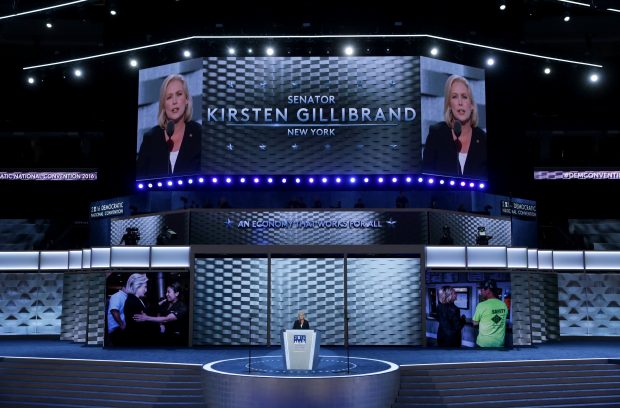 PHILADELPHIA, PA - JULY 25: Sen. Kirsten Gillibrand (D-NY) delivers remarks on the first day of the Democratic National Convention at the Wells Fargo Center, July 25, 2016 in Philadelphia, Pennsylvania. An estimated 50,000 people are expected in Philadelphia, including hundreds of protesters and members of the media. The four-day Democratic National Convention kicked off July 25. (Photo by Alex Wong/Getty Images)