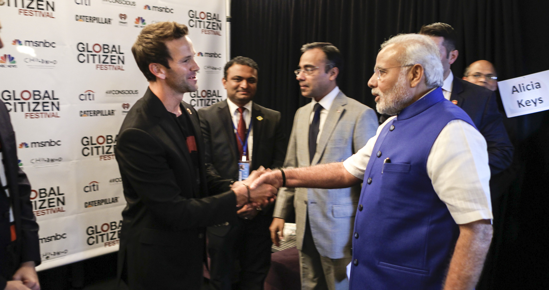 Former Illinois Rep. Aaron Schock with indian Prime Minister Narendra Modi at the Global Citizen Festival