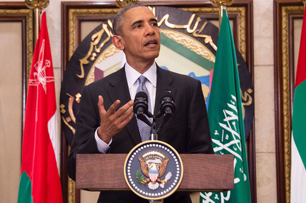 Barack Obama delivers a speech following a US-Gulf Cooperation Council Summit in Riyadh (Getty Images)