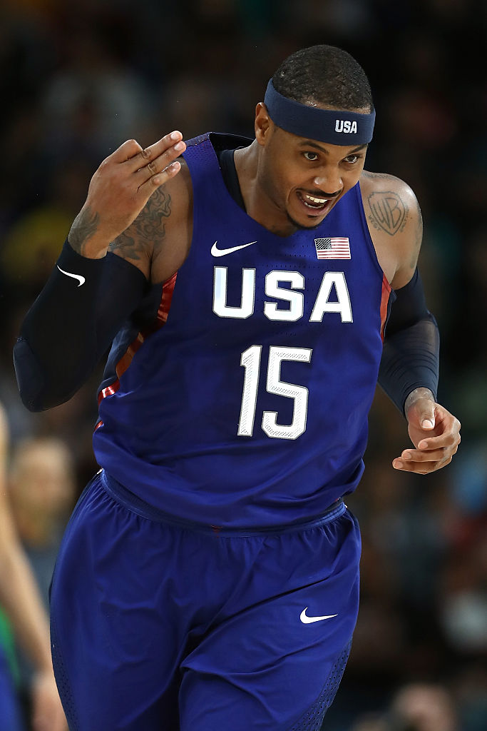 Team USA leaned on undisputed leader Carmelo Anthony in their toughest matchup in Olympic play. (Photo by Elsa/Getty Images)