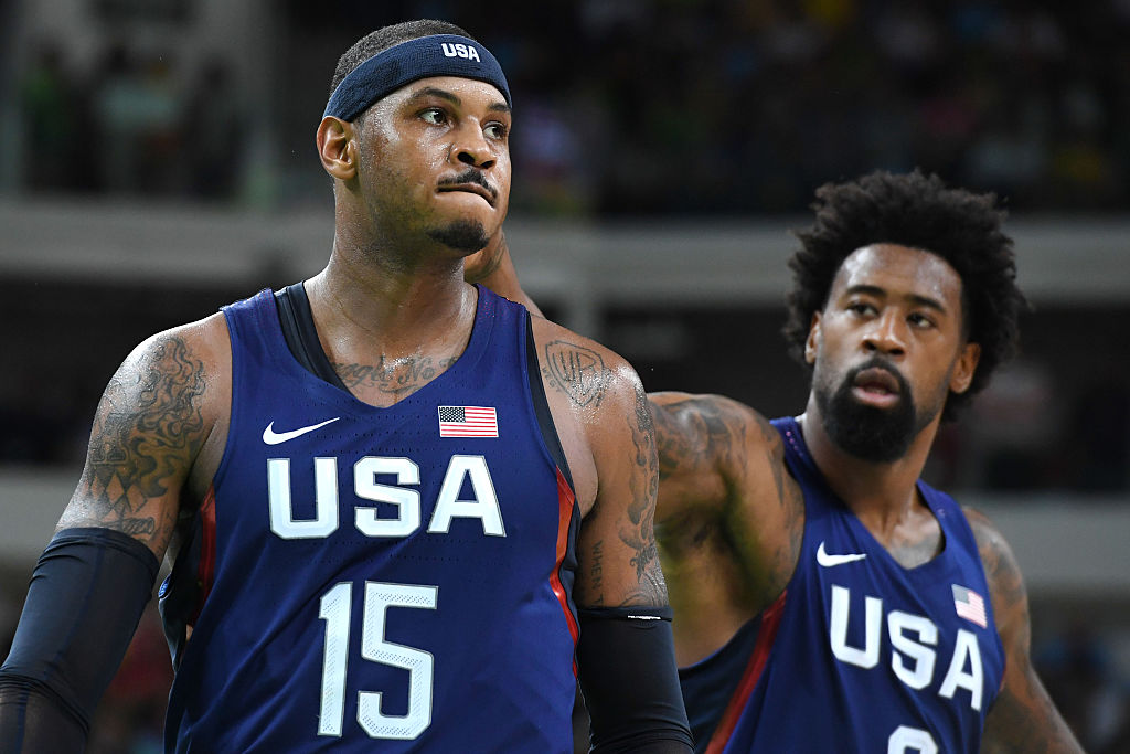 Anthony became the all-time leading scorer for Team USA in his 31-point performance (Photo credit should read MARK RALSTON/AFP/Getty Images)