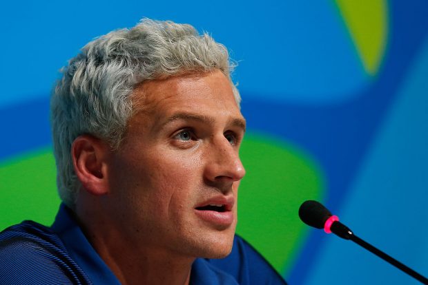 Ryan Lochte of the United States attends a press conference in the Main Press Center on Day 7 of the Rio Olympics (Getty Images)