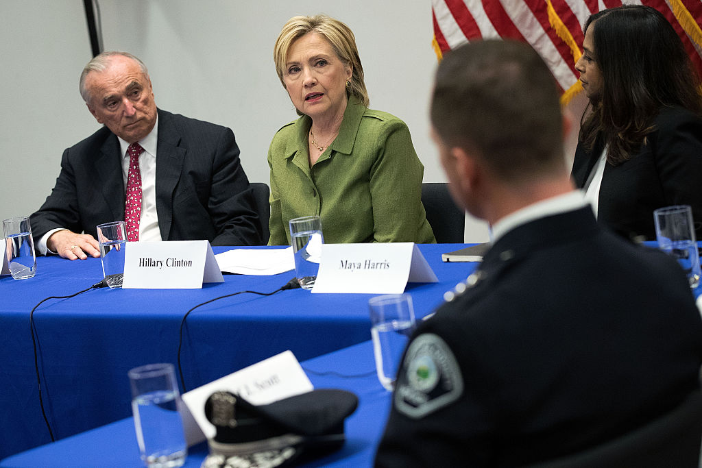 Hillary Clinton delivers opening remarks during a meeting with law enforcement officials at the John Jay College of Criminal Justice on August 18, 2016 (Getty Images)