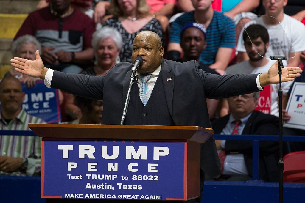 Pastor Mark Burns speaks during a rally for Republican presidential candidate Donald Trump at the Travis County Exposition Center on August 23, 2016 in Austin, Texas (Getty Images)