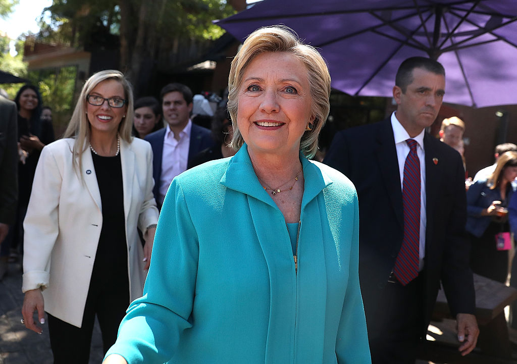 Hillary Clinton greets supporters at Hub Coffee Roasters on August 25, 2016 (Getty Images)