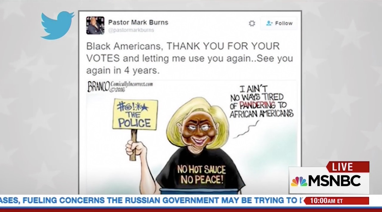 Tweet from Pastor Mark Burns (MSNBC)