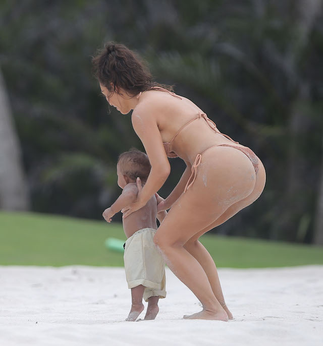 Kim Kardashian enjoyed her summer vacation with baby Saint and North West as they all play in the sand together at Casa Aramara in Punta Mita Mexico North was joined by her baby brother for his first tropical trip in the water together as a family. Kim was having fun on the ground with the baby as she and her daughter spent some quality time together all in their summer swimwear. Mandatory mention of "Casa Aramara in Punta Mita Mexico" Ref: SPL1336080 180816 Picture by: Splash News Splash News and Pictures Los Angeles: 310-821-2666 New York: 212-619-2666 London: 870-934-2666 photodesk@splashnews.com