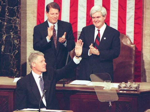 Bill Clinton waves to members of Congress second State of the Union address in 1995 Getty Images)