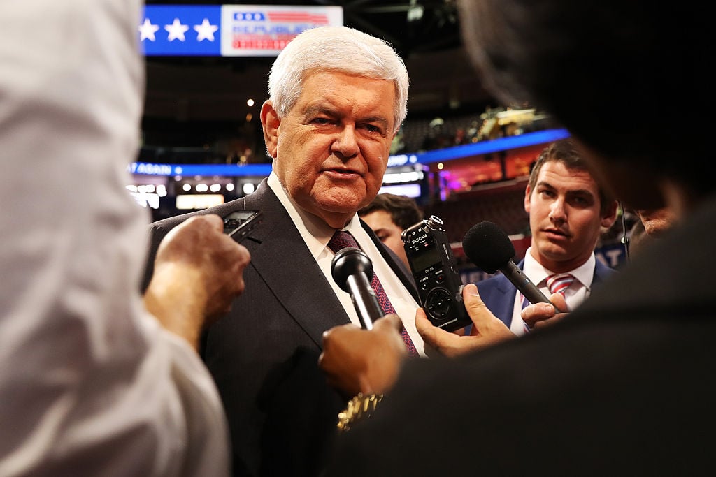 Newt Gingrich speaks with reporters prior to the start of the fourth day of the Republican National Convention on July 21, 2016 (Getty Images)