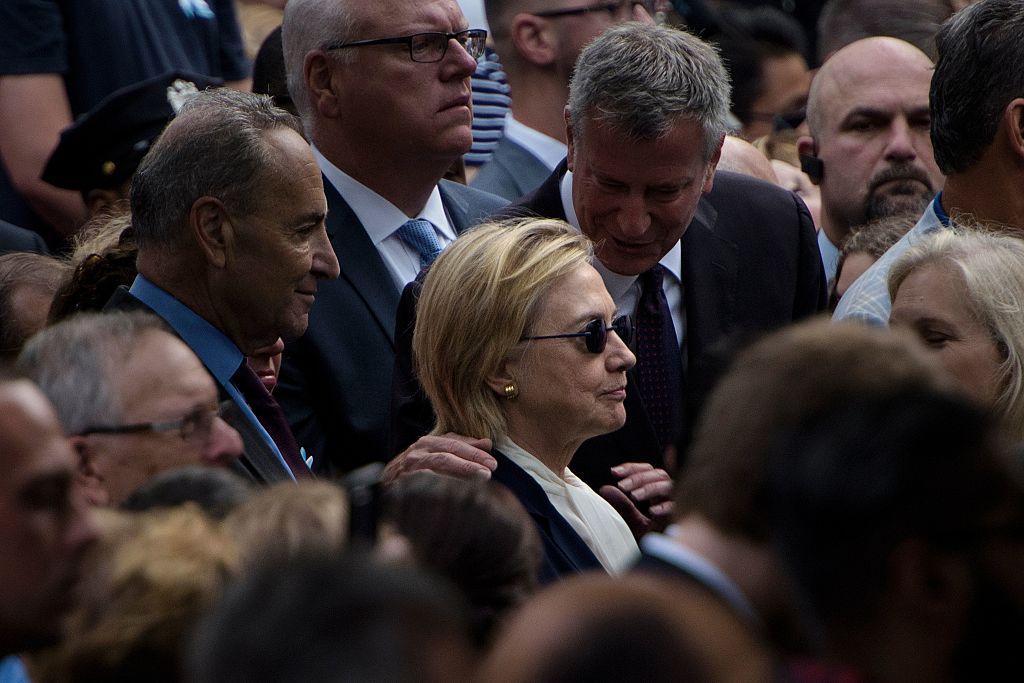 Hillary Clinton attends a memorial service at the National 9/11 Memorial on September 11, 2016 in New York (Getty Images)