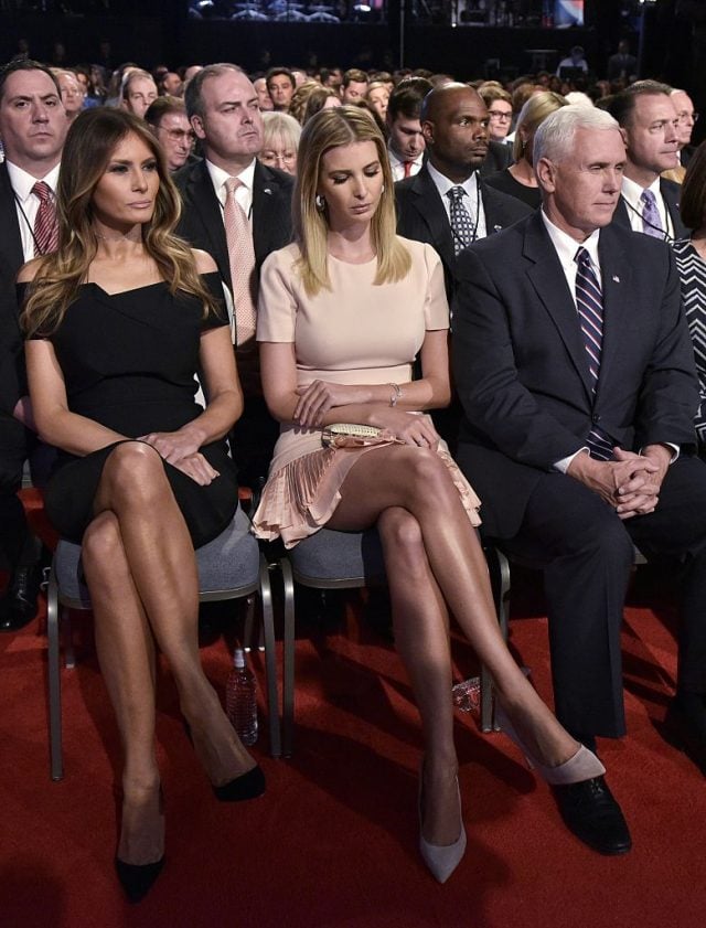 Melania Trump, Ivanka Trump, and Republican vice presidential nominee Mike Pence are seen in the audience of the first presidential debate at Hofstra University in Hempstead, New York on September 26, 2016