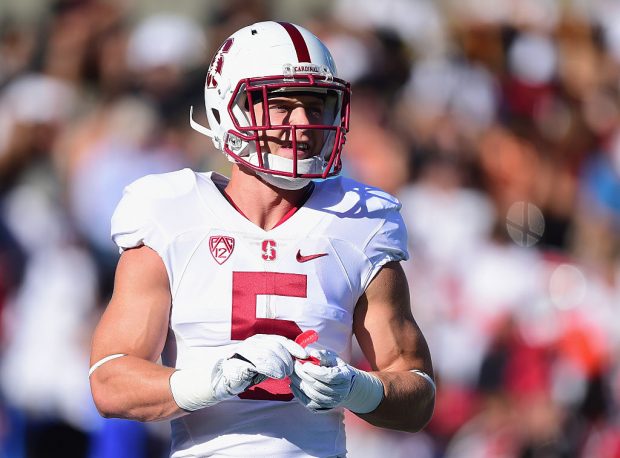 PASADENA, CA - SEPTEMBER 24: Christian McCaffrey #5 of the Stanford Cardinal warms up before the game against the UCLA Bruins at Rose Bowl on September 24, 2016 in Pasadena, California. (Photo by Harry How/Getty Images)
