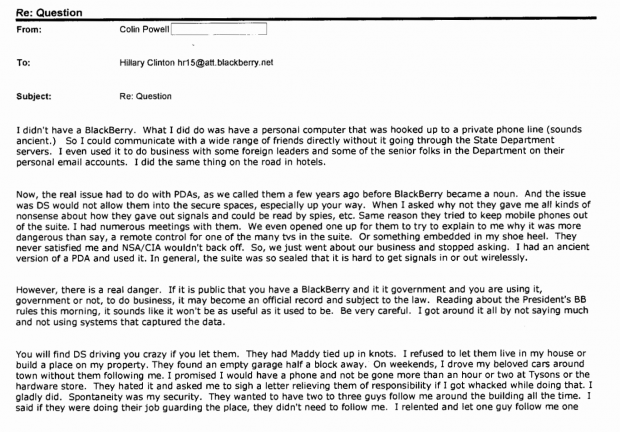 Colin Powell Jan. 23, 2009 email to Hillary Clinton