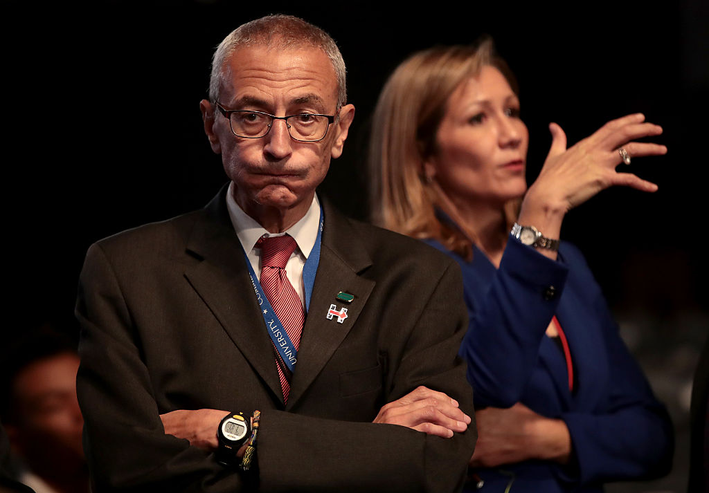 John Podesta looks on prior to the start of the Presidential Debate at Hofstra University (Getty Images)