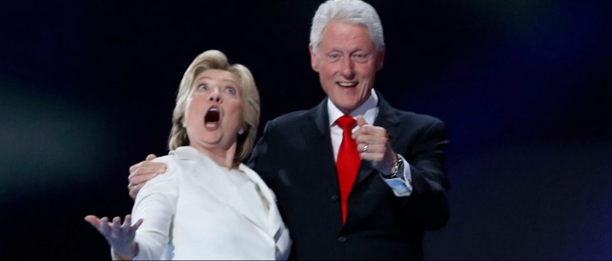 Democratic presidential nominee Hillary Clinton and her husband former president Bill Clinton react to the balloon drop after she accepted the nomination on the fourth and final night at the Democratic National Convention in Philadelphia, Pennsylvania, U.S. July 28, 2016. REUTERS/Jim Young