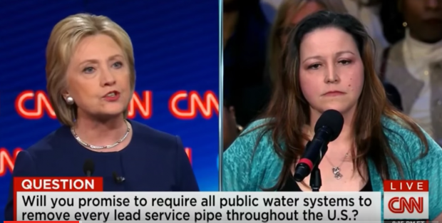 Hillary Clinton asked about Flint water crisis at March 6, 2016 CNN debate. (Youtube screen grab)