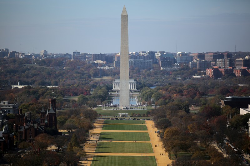 A general view of the National Mall is seen from the rebuilt cast-iron dome. REUTERS/Carlos Barria