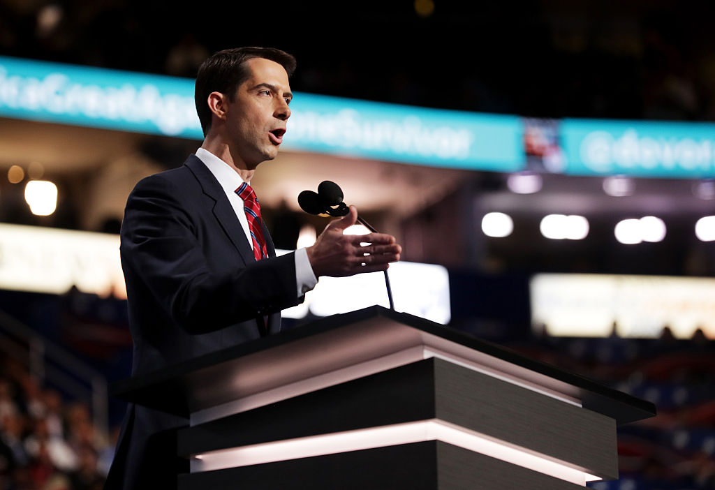 Tom Cotton (R-AR) delivers a speech on the first day of the Republican National Convention on July 18, 2016 (Getty Images)