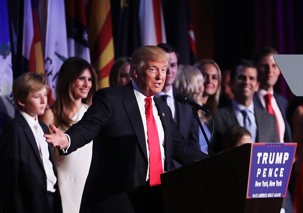 Donald Trump speaks at the New York Hilton Midtown in the early morning hours of November 9, 2016 in New York City (Getty Images)
