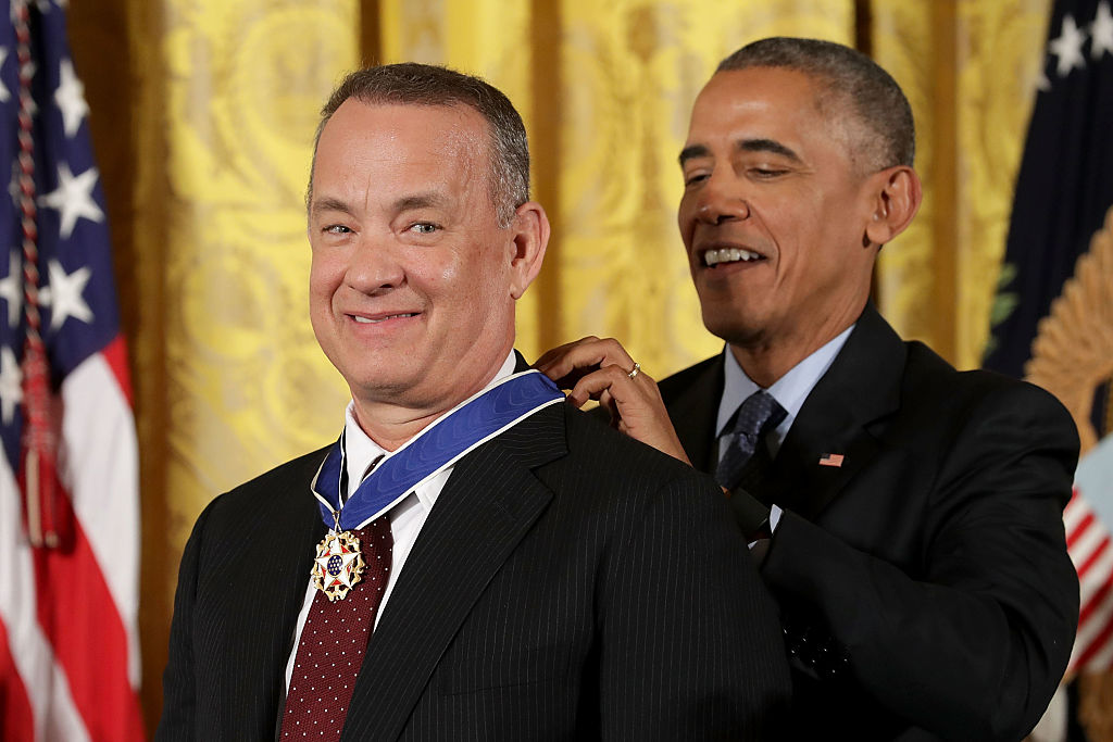 U.S. President Barack Obama awards the Presidential Medal of Freedom to Academy Award winner, filmmaker and social justice advocate Tom Hanks. (Photo by Chip Somodevilla/Getty Images)