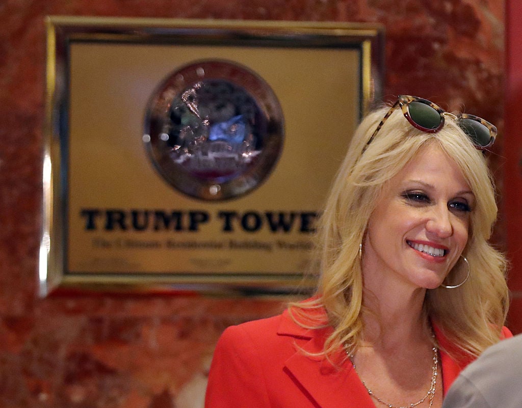 Kellyanne Conway smiles in the lobby of Trump Tower in New York City (Getty Images)