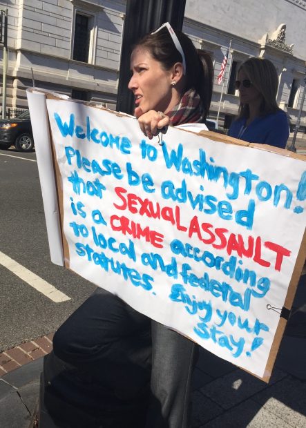 A protester says Donald Trump should be aware of sexual assault laws