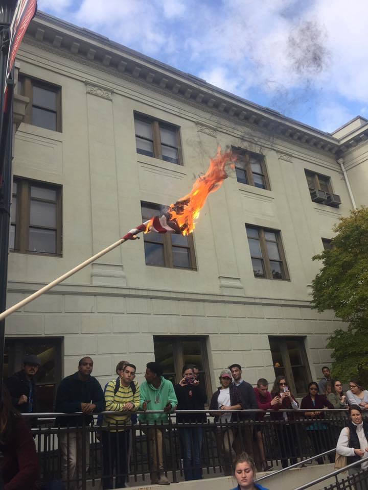 Flag burning at American University in Washington, DC (The Daily Caller, courtesy of Jo Reseter)