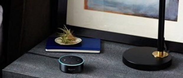 The Echo Dot is much smaller than the Echo and only $40 today (Photo via Amazon)