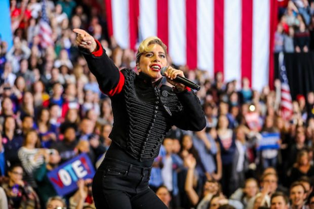 Music Artists Lady Gaga and Jon Bon Jovi campaign for Hillary Clinton at Reynolds Coliseum in Raleigh, North Carolina. Hillary Clinton held her final rally in the swing state of North Carolina. <P> Pictured: Lady Gaga <B>Ref: SPL1389228 071116 </B><BR /> Picture by: Andy Martin Jr. / ZUMA Press / Splash News<BR /> </P><P> <B>Splash News 