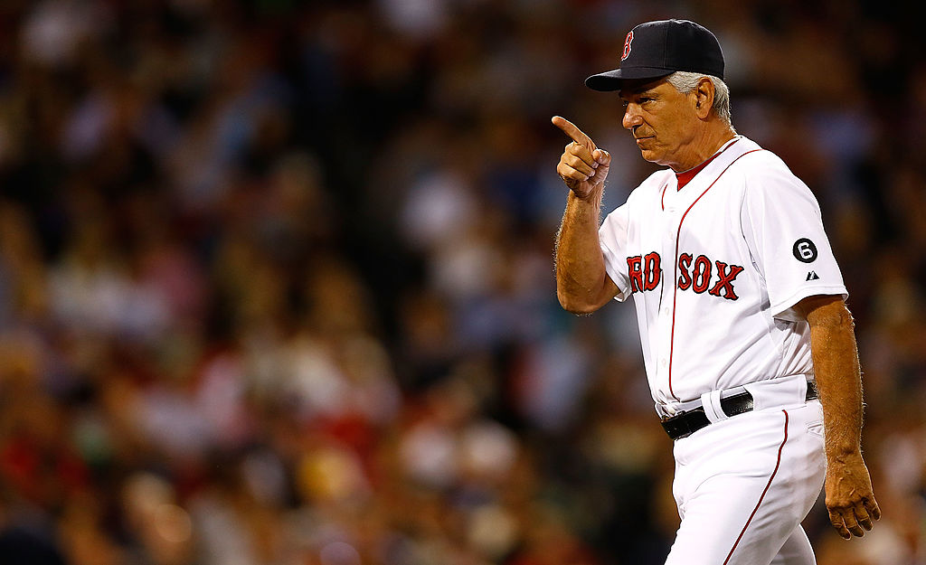 Manager Bobby Valentine #25 of the Boston Red Sox gestures as he walks back to the dugout. (Photo by Jared Wickerham/Getty Images)