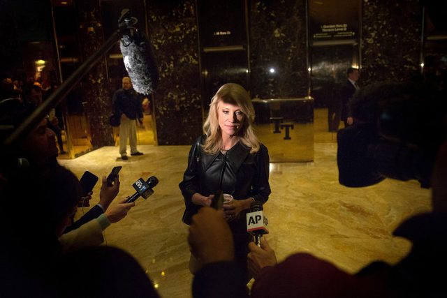 Kellyanne Conway speaks to reporters at Trump Tower (Getty Images)